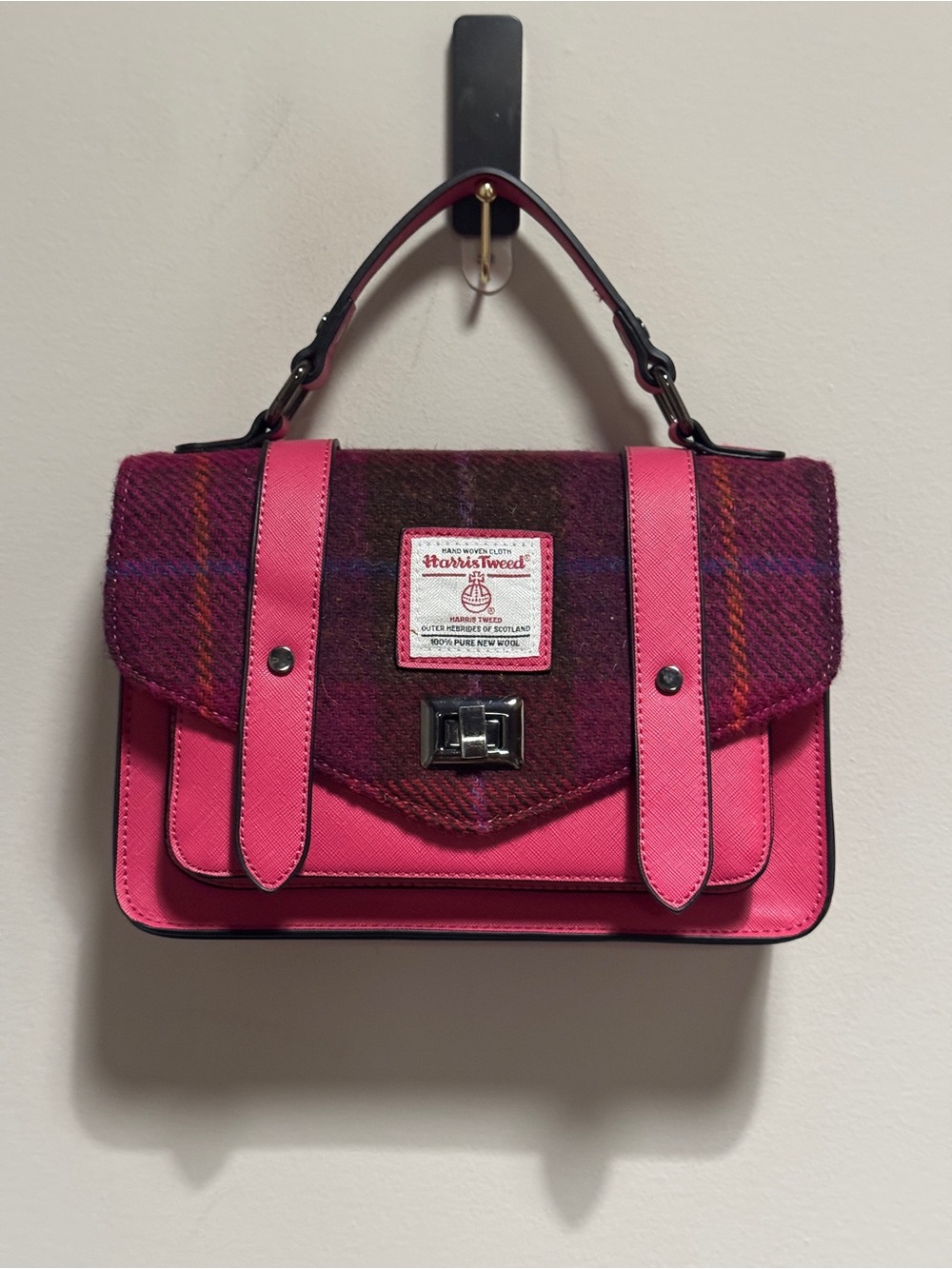 Harris Tweed Pink Leather & Wool-Blend Satchel